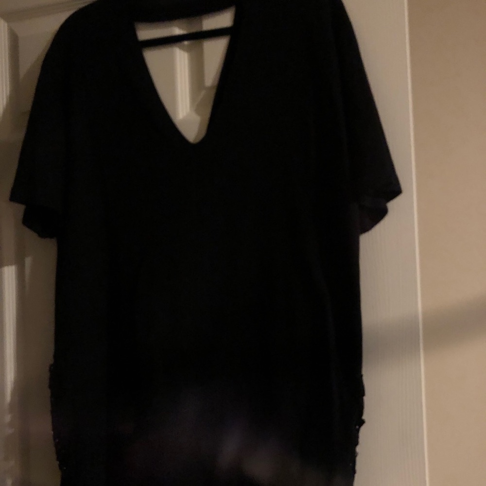 Black Tunic with Deep V Neck and Partial Laced Up Side